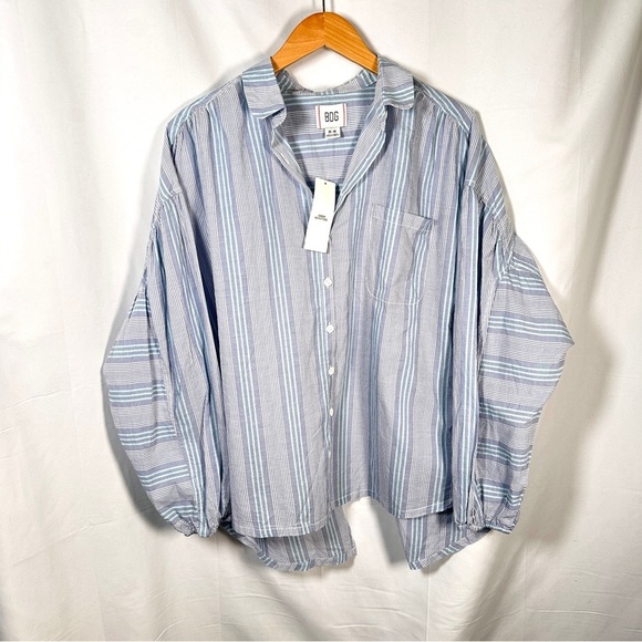 BDG Urban Outfitters Striped Cotton Oversized Open Back Coastal Grandma Shirt M - Picture 3 of 13